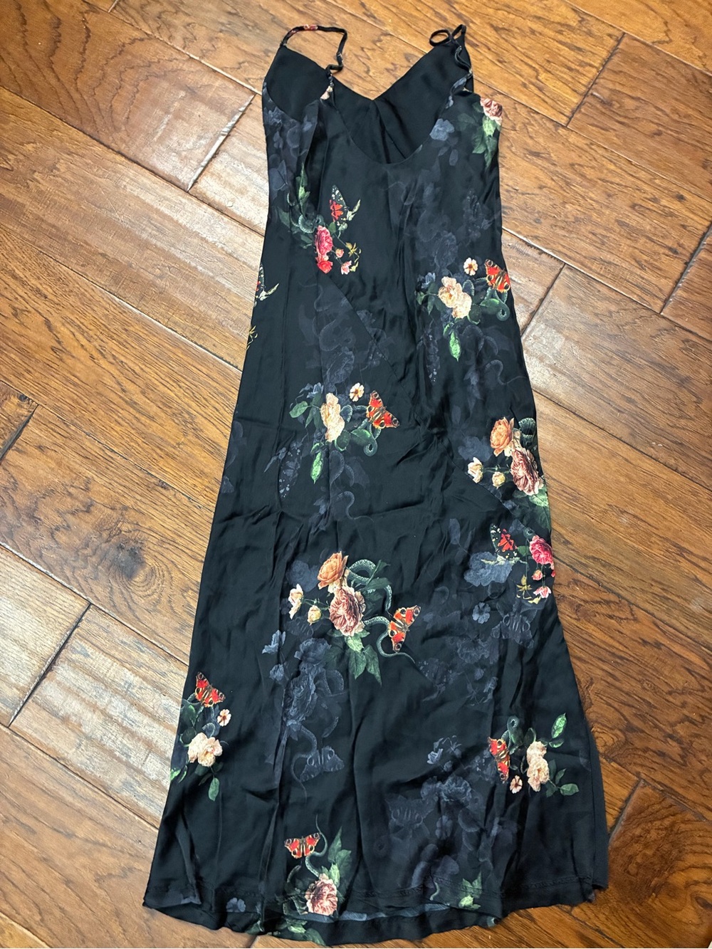 AllSaints Melody Nancy Black Floral Silk Blend Maxi Slip Dress whimsigoth 90s - Picture 5 of 12